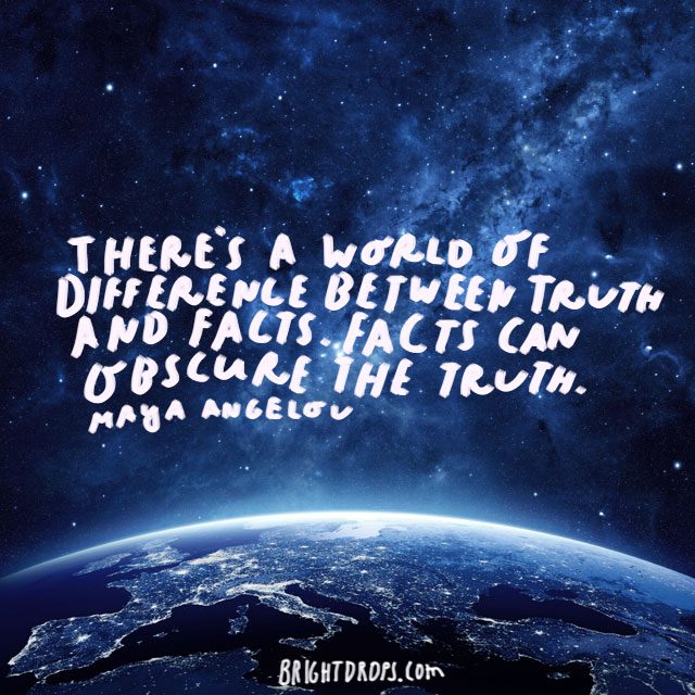 “There's a world of difference between truth and facts. Facts can obscure the truth.” - Maya Angelou