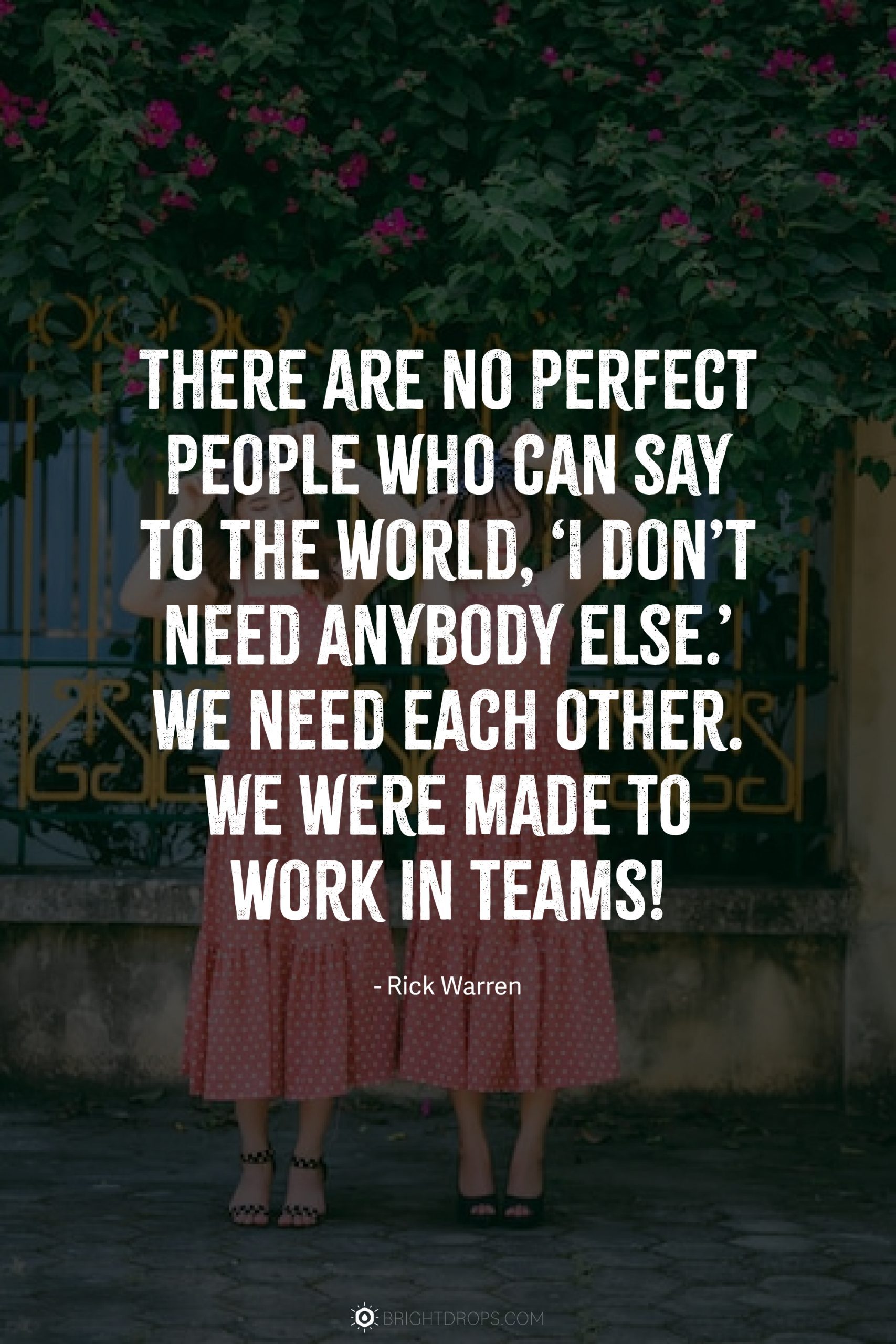 There are no perfect people who can say to the world, ‘I don’t need anybody else.’ We need each other. We were made to work in teams!