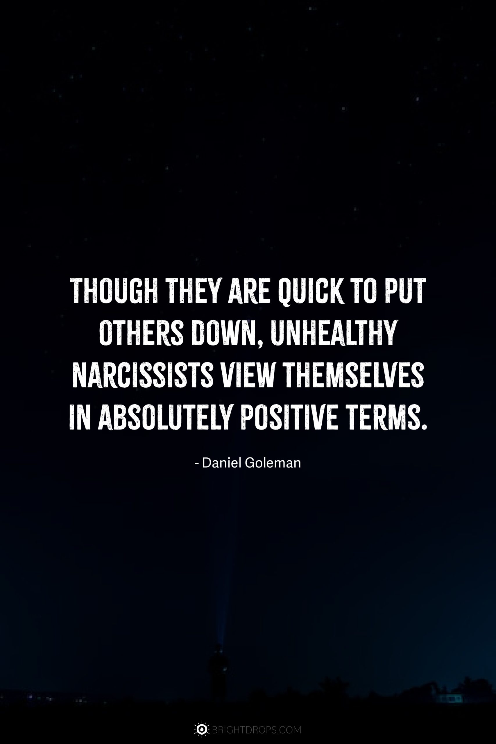 Though they are quick to put others down, unhealthy narcissists view themselves in absolutely positive terms.
