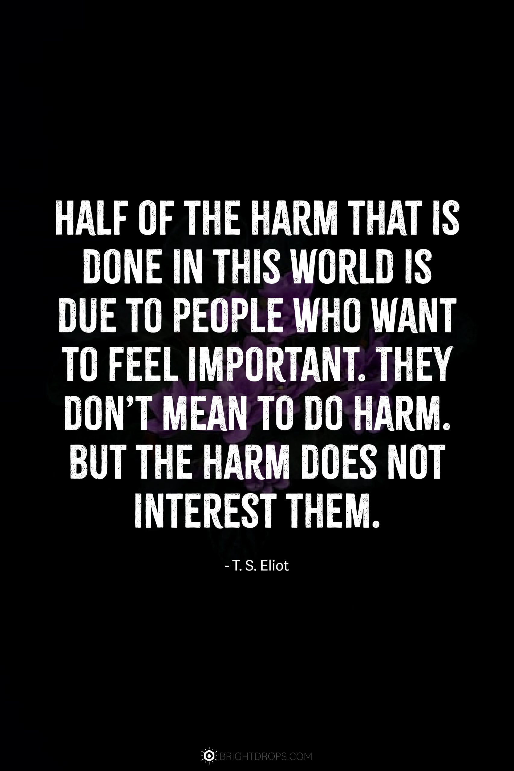 Half of the harm that is done in this world is due to people who want to feel important. They don’t mean to do harm. But the harm does not interest them.
