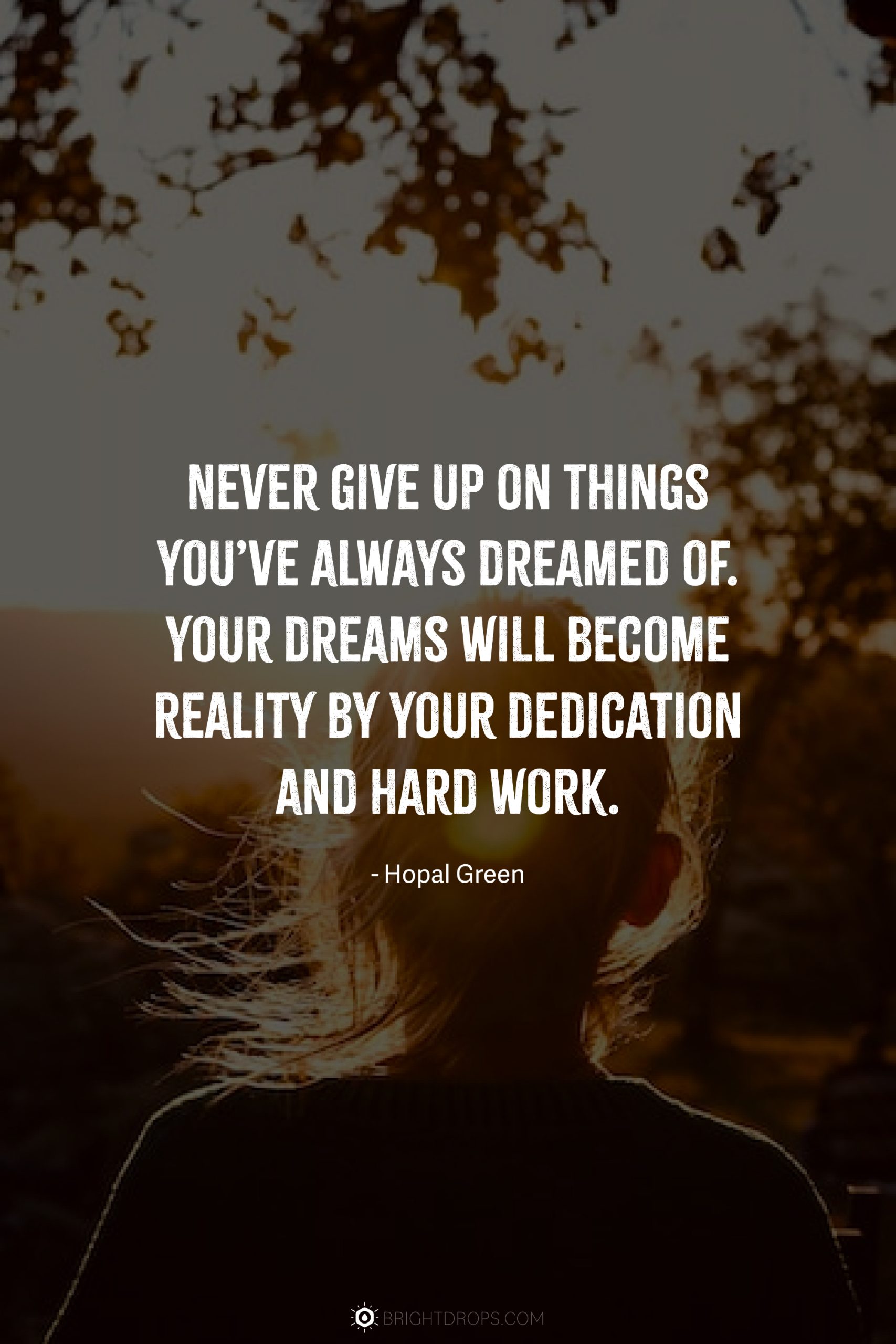 Never give up on things you’ve always dreamed of. Your dreams will become reality by your dedication and hard work.